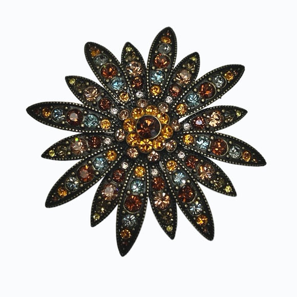 JOAN RIVERS LARGE AUTUMN COLORS SUNBURST BROOCH - Picture 4 of 15